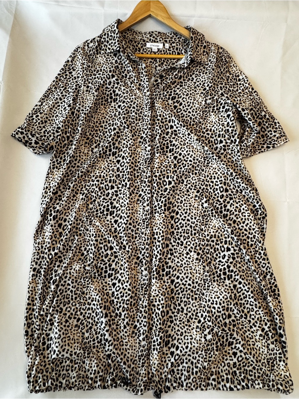 Chico’s Leopard Print Tunic / Dress Drawstring Hem Stretch Size 1 - Medium
